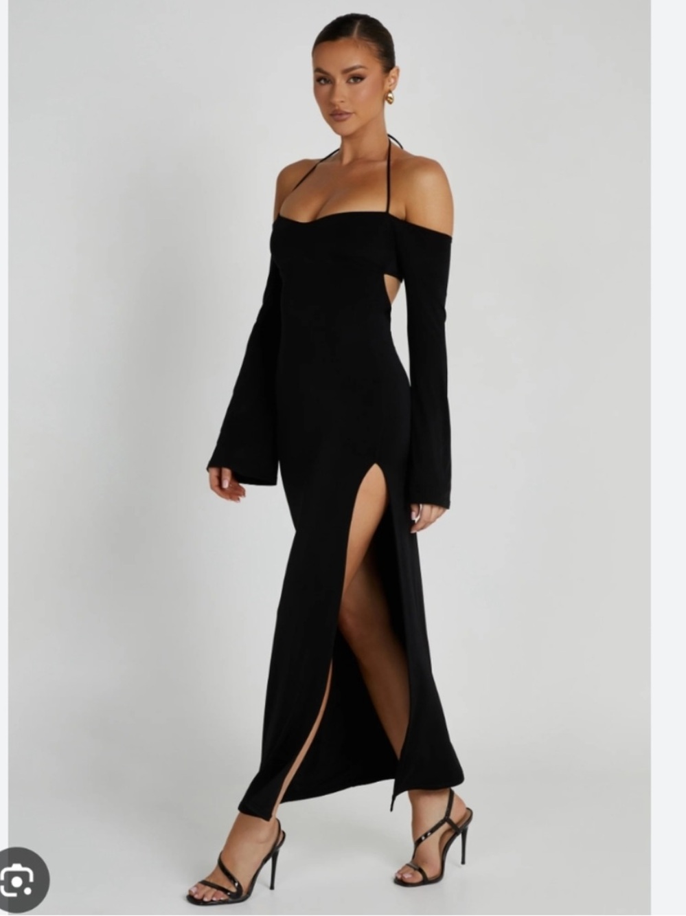 NWT MESHKI Tia Slinky Off Shoulder Maxi | Dress Black Size M